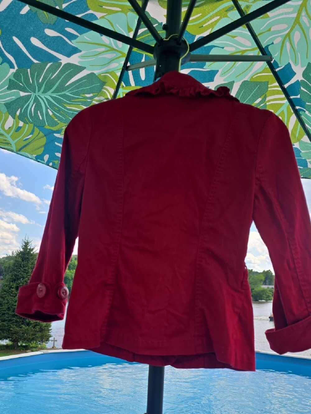Body Central Red Ruffle-Trim Blazer Jacket - Picture 5 of 10
